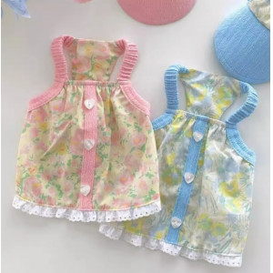 宠物狗狗猫咪、清新小花吊带、夏季薄款衣服