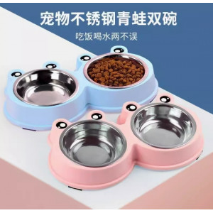 猫餐具宠物狗碗、卡通大眼青蛙宠物、不锈钢狗碗