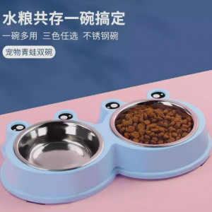 猫餐具宠物狗碗、卡通大眼青蛙宠物、不锈钢狗碗