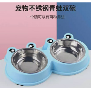 猫餐具宠物狗碗、卡通大眼青蛙宠物、不锈钢狗碗